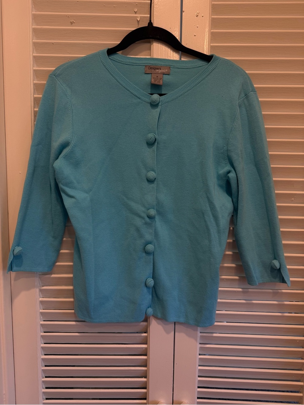 Designers original Aqua Button-Front Knit Cardigan 3/4 sleeve